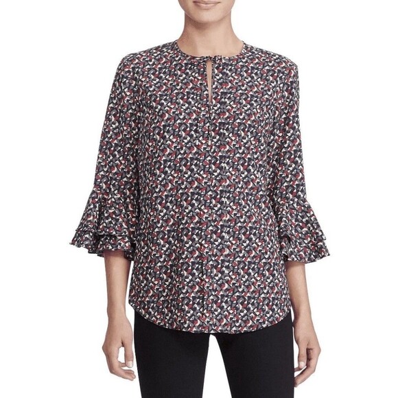 LAUREN RALPH LAUREN Women’s 1X 3/4 Bell Sleeves Multi-Color Abstract Print‎ Top - Picture 1 of 8